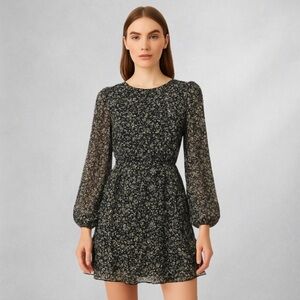 Lush Dress L Floral Chiffon Mini  Multicolor Lined Long Sleeve new 1668